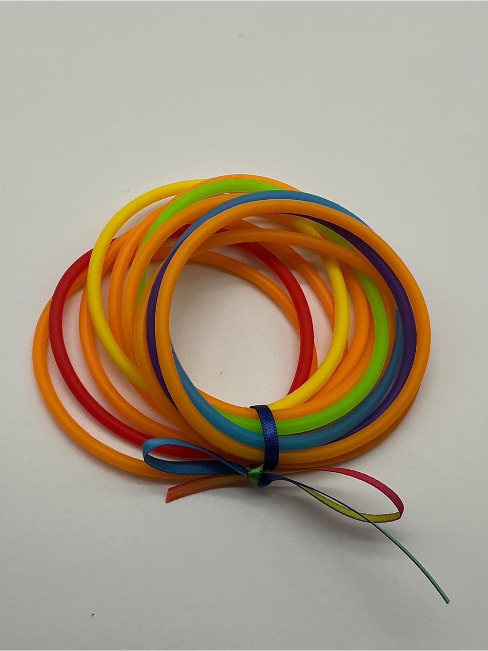 Set of 12 Orange and Rainbow Colored Jelly Bracelets